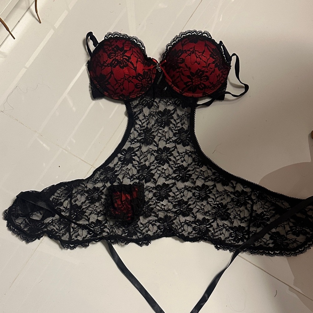 Hustler Hollywood Black and Red Lace Bra